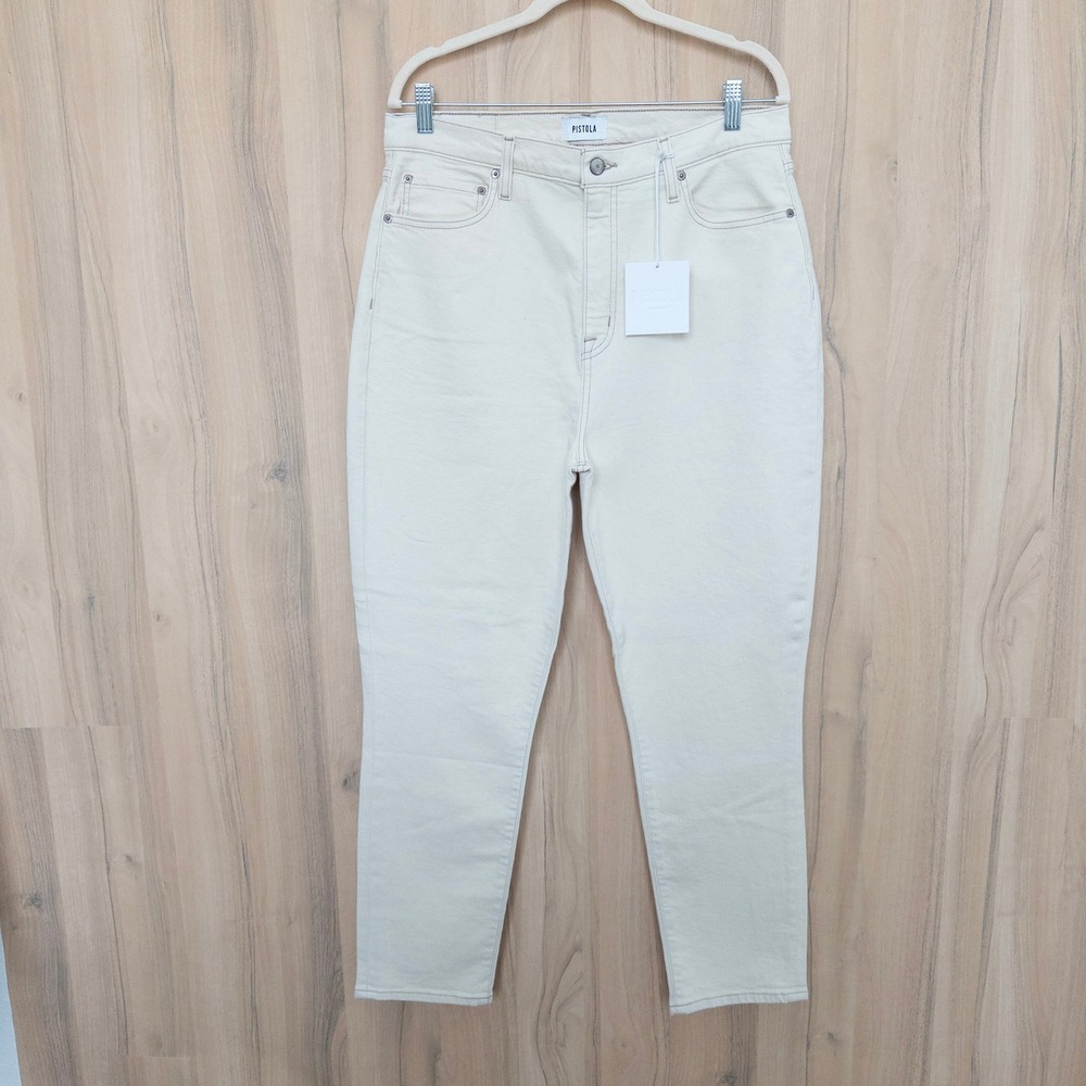 Pistola Kate High Rise Slim Straight Jeans Size 32 Cream Minimalist Quiet Luxury